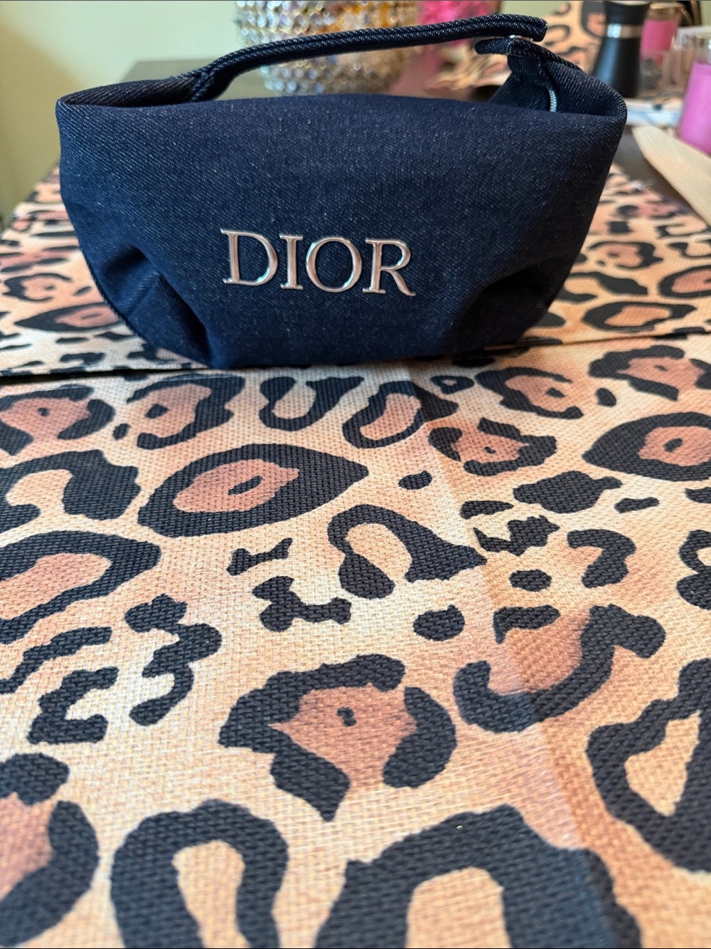 Dior Blue  Logo Handle Pouch makeup bag GWP